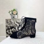 Dior Women Shoes CD Naughtily-D Ankle Boot Black Transparent Mesh Suede Embroidered Roses - Image 2