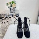 Dior Women Shoes CD Naughtily-D Ankle Boot Black Transparent Mesh Suede Embroidered Roses - Image 4