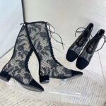 Dior Women Shoes CD Naughtily-D Boot Black Transparent Mesh Suede Embroidered Roses - Image 6