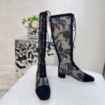 Dior Women Shoes CD Naughtily-D Boot Black Transparent Mesh Suede Embroidered Roses - Image 4