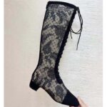 Dior Women Shoes CD Naughtily-D Boot Black Transparent Mesh Suede Embroidered Roses - Image 2