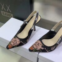 Dior Women Shoes J’Adior Slingback Pump Black Multicolor Cotton Jardin Botanique Embroidery (4)