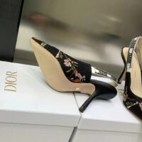Dior Women Shoes J’Adior Slingback Pump Black Multicolor Cotton Jardin Botanique Embroidery (4)
