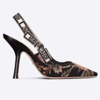 Dior Women Shoes J’Adior Slingback Pump Black Multicolor Cotton Jardin Botanique Embroidery (4)