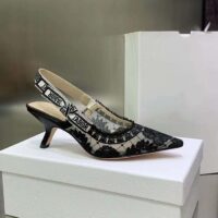 Dior Women Shoes J’Adior Slingback Pump Black Transparent Mesh Embroidered Roses (4)