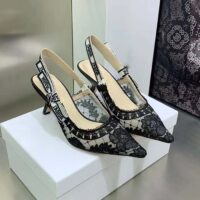 Dior Women Shoes J’Adior Slingback Pump Black Transparent Mesh Embroidered Roses (4)