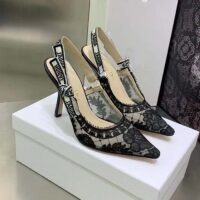 Dior Women Shoes J’Adior Slingback Pump Black Transparent Mesh Embroidered Roses Motif (9)
