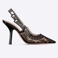 Dior Women Shoes J’Adior Slingback Pump Black Transparent Mesh Embroidered Roses Motif (9)