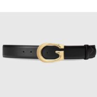 Gucci GG Unisex Belt with G Buckle Black Leather 4 Cm Width (5)