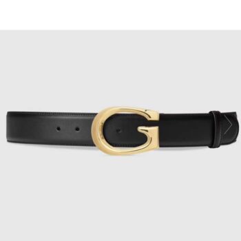 Gucci GG Unisex Belt with G Buckle Black Leather 4 Cm Width