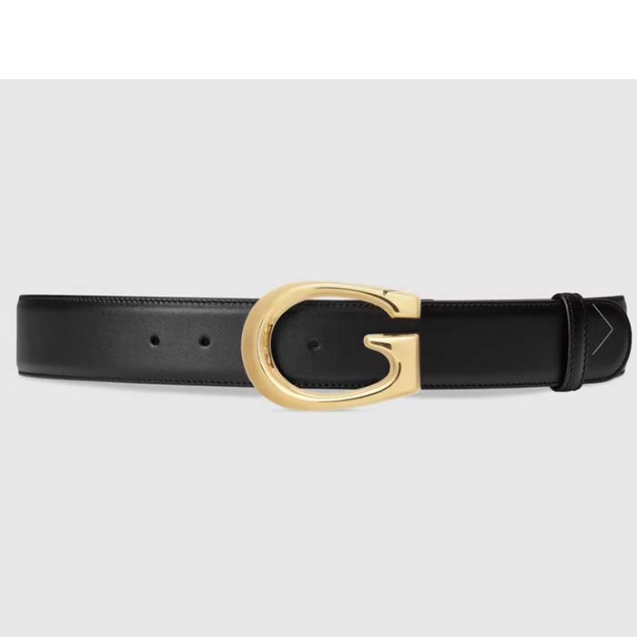 Gucci GG Unisex Belt with G Buckle Black Leather 4 Cm Width