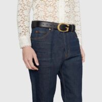 Gucci GG Unisex Belt with G Buckle Black Leather 4 Cm Width (5)