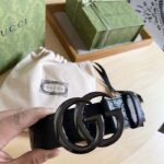 Gucci GG Unisex GG Marmont Embossed Leather Belt Double G Buckle 4 Cm Width - Bild 2