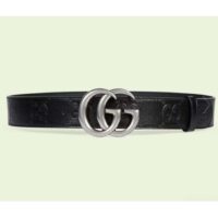 Gucci GG Unisex GG Marmont Embossed Leather Belt Double G Buckle 4 Cm Width