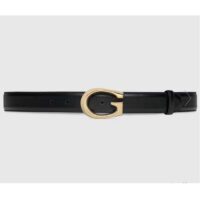 Gucci GG Unisex Thin Belt with G Buckle Black Leather 3 Cm Width (1)