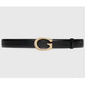 Gucci GG Unisex Thin Belt with G Buckle Black Leather 3 Cm Width