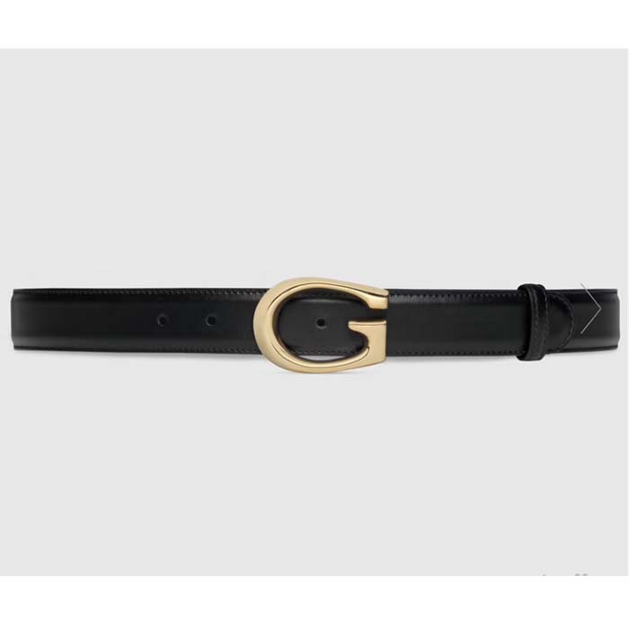 Gucci GG Unisex Thin Belt with G Buckle Black Leather 3 Cm Width