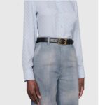 Gucci GG Unisex Thin Belt with G Buckle Black Leather 3 Cm Width – Bild 11