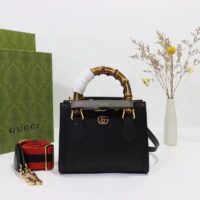 Gucci GG Women Diana Mini Tote Bag Black Leather Double G (7)
