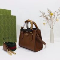 Gucci GG Women Diana Mini Tote Bag Cuir Brown Leather Double G (4)