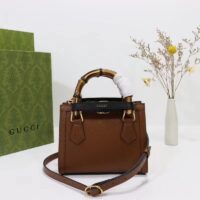 Gucci GG Women Diana Mini Tote Bag Cuir Brown Leather Double G (4)