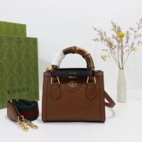 Gucci GG Women Diana Mini Tote Bag Cuir Brown Leather Double G (4)