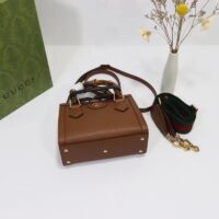 Gucci GG Women Diana Mini Tote Bag Cuir Brown Leather Double G (4)