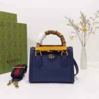 Gucci GG Women Diana Mini Tote Bag Royal Blue Leather Double G (13)