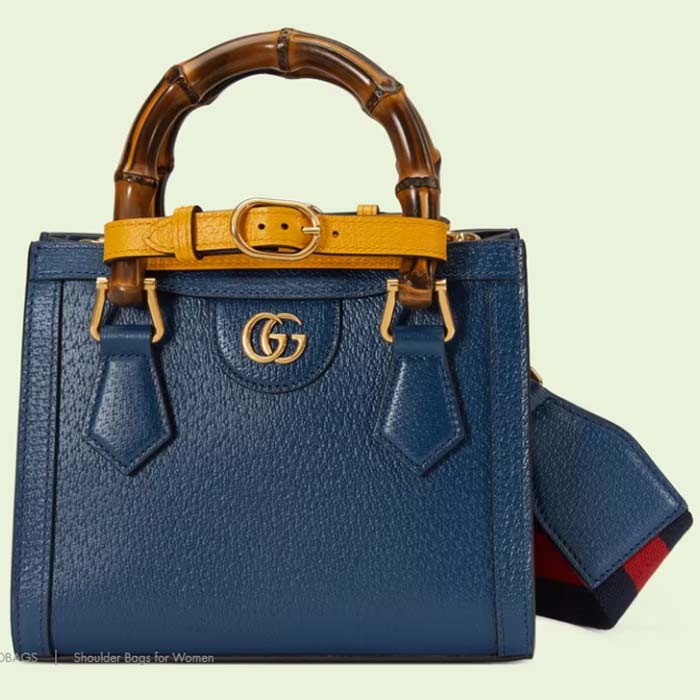 Gucci GG Women Diana Mini Tote Bag Royal Blue Leather Double G