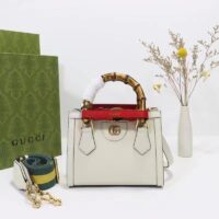 Gucci GG Women Diana Mini Tote Bag White Leather Double G (12)