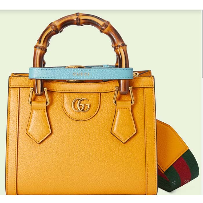 Gucci GG Women Diana Mini Tote Bag Yellow Leather Double G