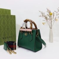 Gucci GG Women Gucci Diana Mini Tote Bag Green Leather Double G (4)