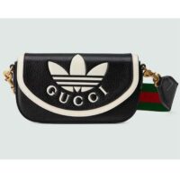 Gucci Unisex GG Adidas x Gucci Mini Bag Black Leather Off White Trefoil Print (2)