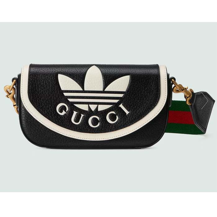 Gucci Unisex GG Adidas x Gucci Mini Bag Black Leather Off White Trefoil Print