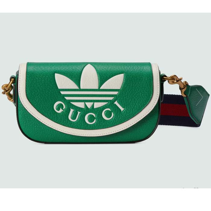 Gucci Unisex GG Adidas x Gucci Mini Bag Green Leather Off White Trefoil Print