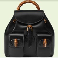 Gucci Unisex GG Bamboo Small Backpack Black Leather Bamboo Handle
