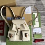 Gucci Unisex GG Bamboo Small Backpack White Leather Bamboo Handle – Image 2