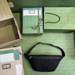 Gucci Unisex GG Jumbo GG Belt Bag Black Leather Canvas Zip Closure – Bild 6