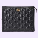 Gucci Unisex GG Matelassé Pouch Black GG Matelassé Leather Double G