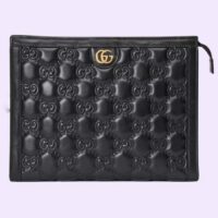 Gucci Unisex GG Matelassé Pouch Black GG Matelassé Leather Double G (5)