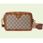 Bolso de hombro unisex Gucci con doble G en color beige y ébano de lona GG Supreme