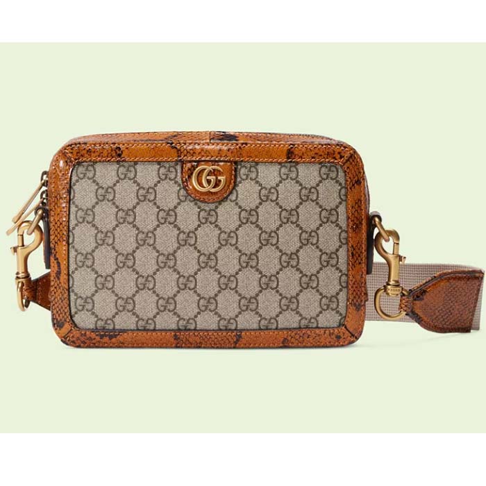 Gucci Unisex GG Python Shoulder Bag Double G Beige Ebony GG Supreme Canvas