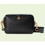 Borsa a tracolla unisex Gucci GG Python con doppia G in pelle nera e coccodrillo