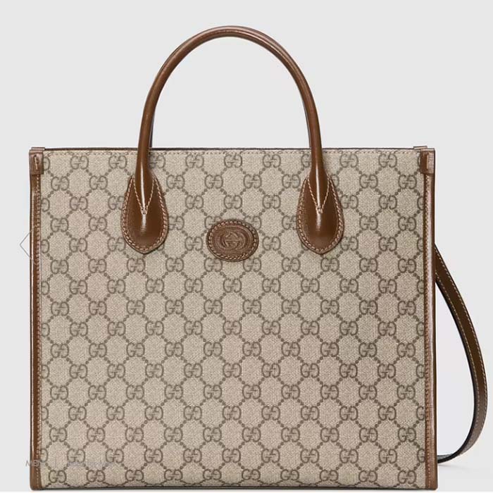 Gucci Unisex GG Small Tote Bag Beige Ebony GG Supreme Canvas