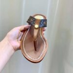 Louis Vuitton LV Sunny Flat Thong Gold Perforated Monogram Canvas Leather Outsole - Image 10