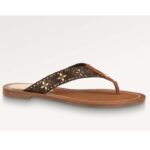 Gucci Unisex GG Sunny Flat Thong Gold Perforated Monogram Canvas Leather Outsole