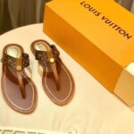 Louis Vuitton LV Sunny Flat Thong Gold Perforated Monogram Canvas Leather Outsole - Image 4