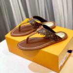Louis Vuitton LV Sunny Flat Thong Gold Perforated Monogram Canvas Leather Outsole - Image 3