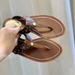 Louis Vuitton LV Sunny Flat Thong Gold Perforated Monogram Canvas Leather Outsole - Image 8