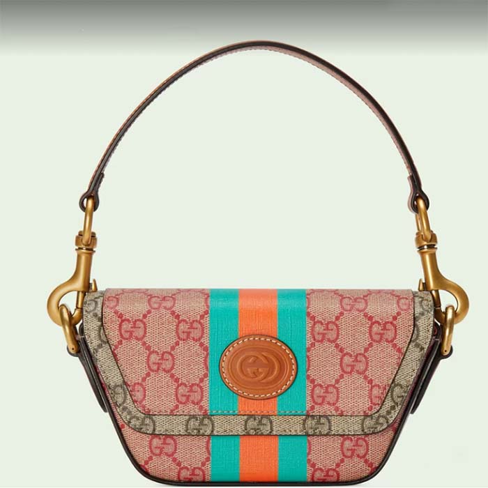 Gucci Unisex GG Top Handle Mini Bag Web Pink GG Supreme Canvas